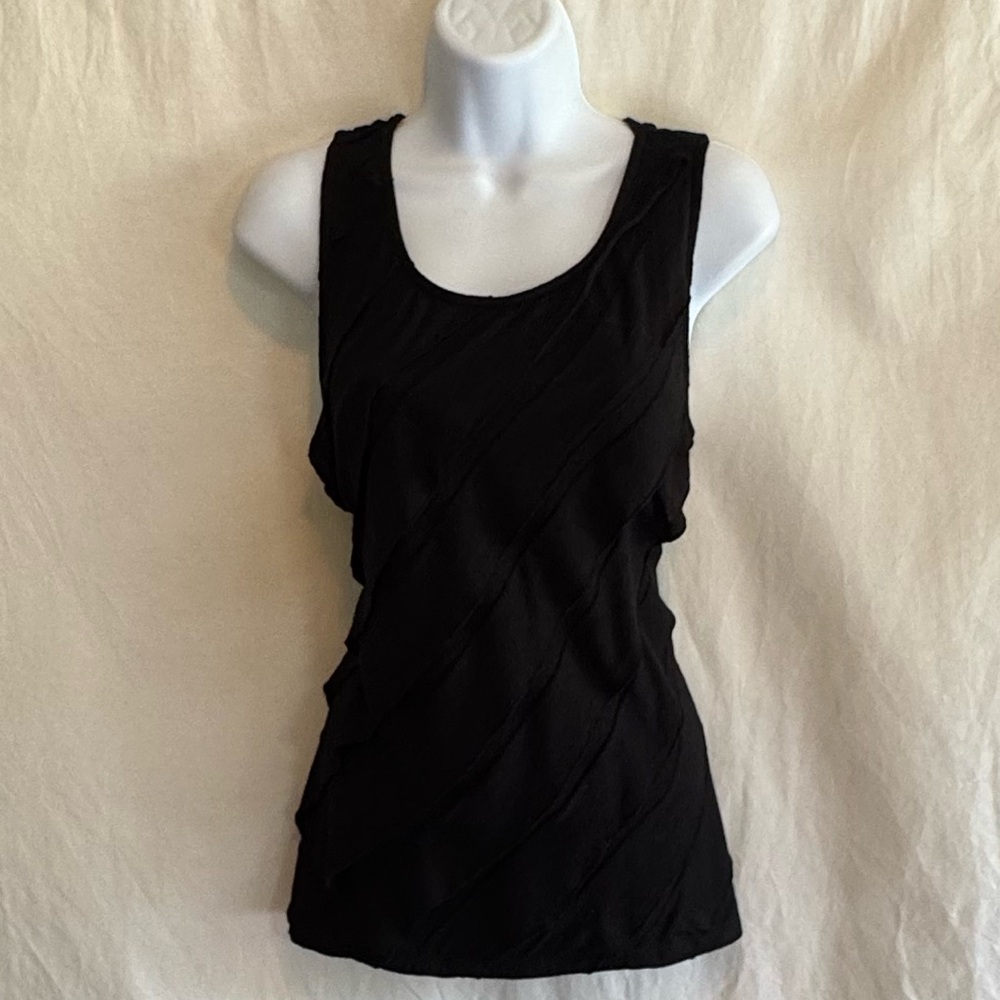 E-156 New Directions NWT Black Ruffle Sleeveless Pullover Summer Blouse Size XL
